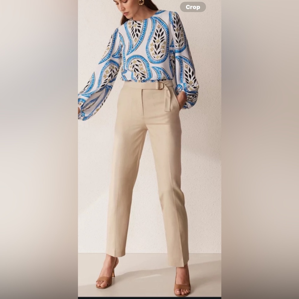 Ann Taylor Tan Tailored Trousers High-Waisted lightweight linen blend sz 12p new